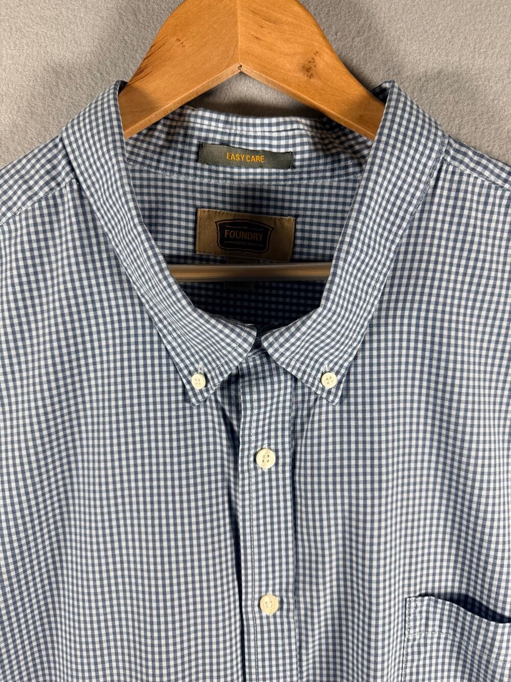 The Foundry Supply Co Menβs Shirt 5XL Big & Tall Blue Gingham Check Short Sleeve